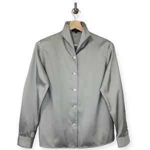 Zanella Gray Bias Striped Button Down Mother Of Pearl Shirt Size 10